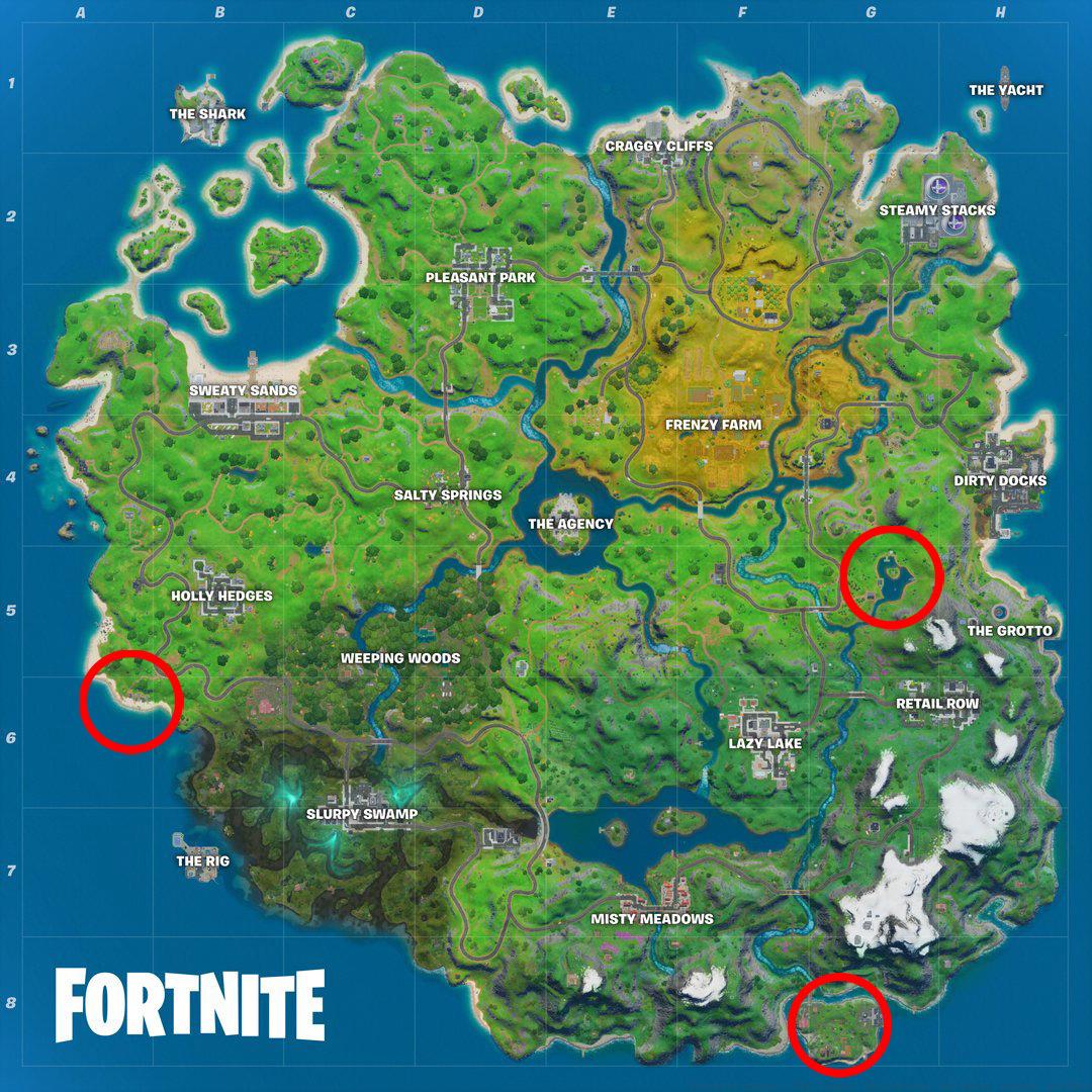 Fortnite Lake Canoe, Camp Cod, and Rainbow Rentals locations map